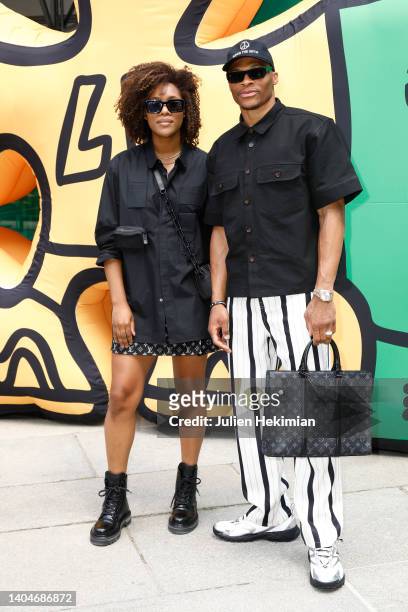 Nina Westbrook and Russell Westbrook attend the Louis Vuitton Menswear Spring Summer 2023 show as part of Paris Fashion Week on June 23, 2022 in...