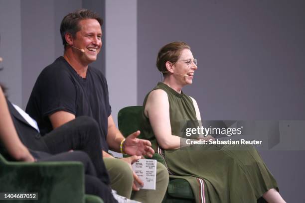 Sven Wedig and Eva-Maria Kirschsieper speak on stage during day 2 of the Greentech Festival on June 23, 2022 in Berlin, Germany. The Greentech...
