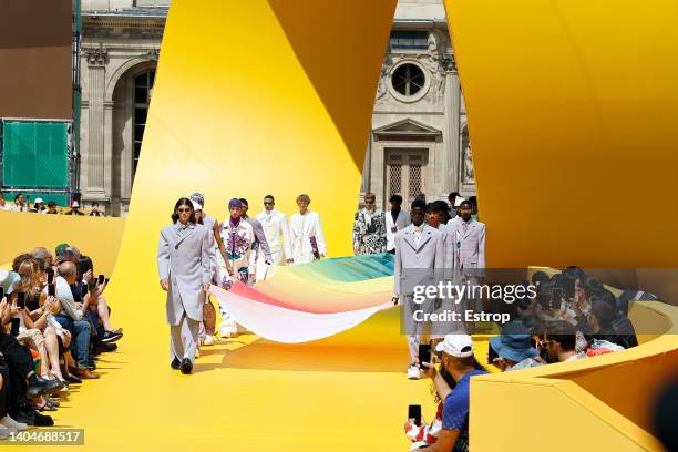 Model walks the runway during the Louis Vuitton Menswear Spring Summer 2023 show as part of Paris Fashion Week on June 23, 2022 in Paris, France.