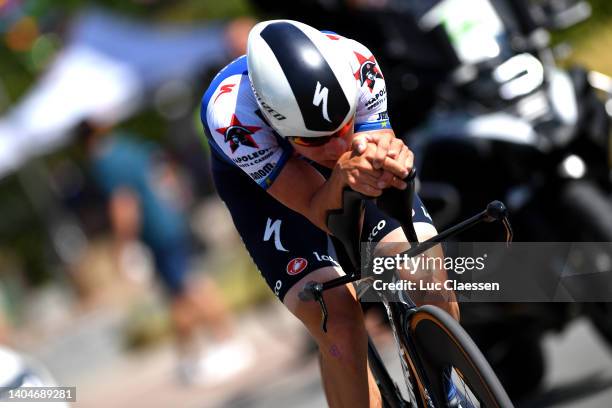 Remco Evenepoel of Belgium sprints during the 123rd Belgian Road Championship 2022 - Men's Individual Time Trial a 34,8km individual time trial one...