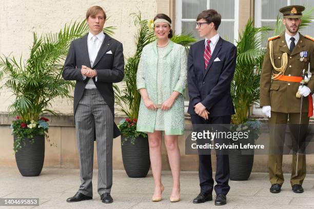Princesse Alexandra, Prince Louis and Prince Gabriel arrive at the Cathedral for the Te Deum of National Day on June 23, 2022 in Luxembourg,...