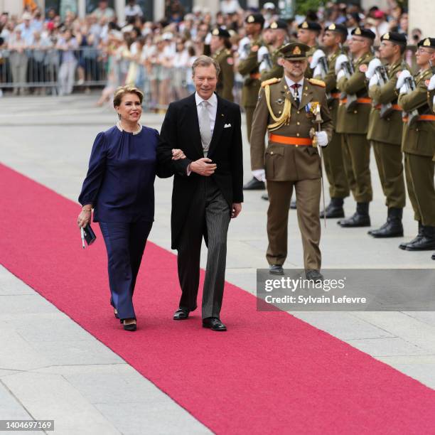 Grand Duchess Maria Teeresa of Luxembourg and Grand Duke Henri of Luxembourg arrive at the Cathedral for the Te Deum of National Day on June 23, 2022...