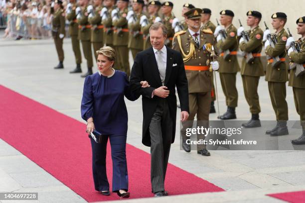 Grand Duchess Maria Teeresa of Luxembourg and Grand Duke Henri of Luxembourg arrive at the Cathedral for the Te Deum of National Day on June 23, 2022...