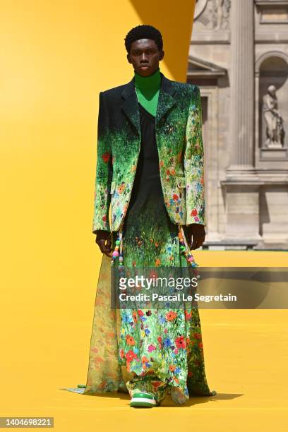 Model walks the runway during the Louis Vuitton Menswear Spring Summer 2023 show as part of Paris Fashion Week on June 23, 2022 in Paris, France.