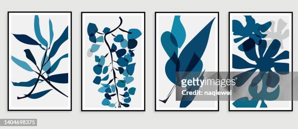 水彩画アートテクスチャカードバナーテンプレート、デザイン要素、抽象的な背景を持つウォールアートデザインのベクトル青い葉の熱帯の葉 - flower art点のイラスト素材／クリップアート素材／マンガ素材／アイコン素材