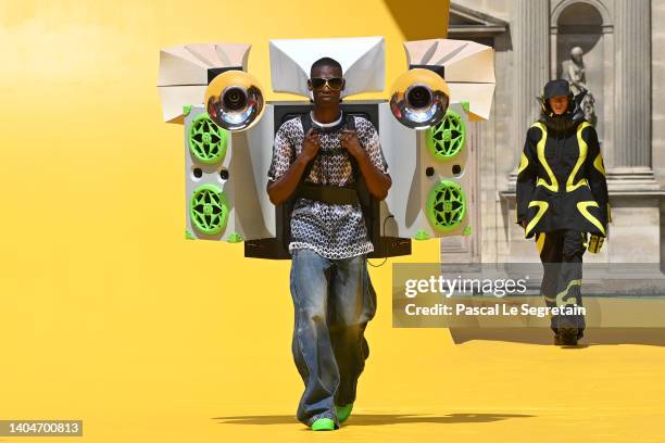 Model walks the runway during the Louis Vuitton Menswear Spring Summer 2023 show as part of Paris Fashion Week on June 23, 2022 in Paris, France.