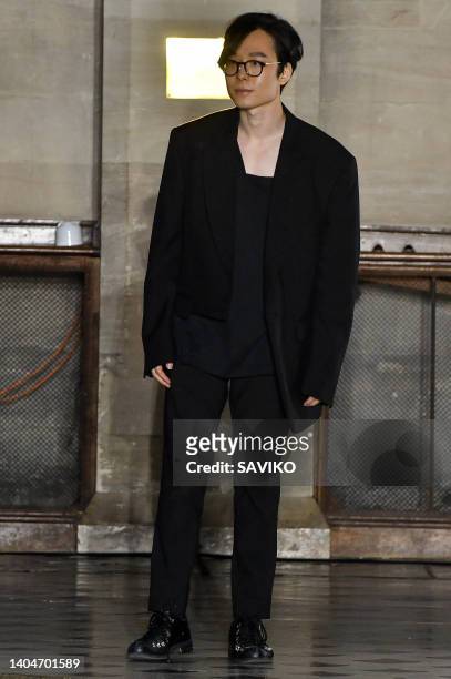 Fashion designer Song Zio walks the runway during the Songzio Ready to Wear Spring/Summer 2023 fashion show as part of the Paris Men Fashion Week on...