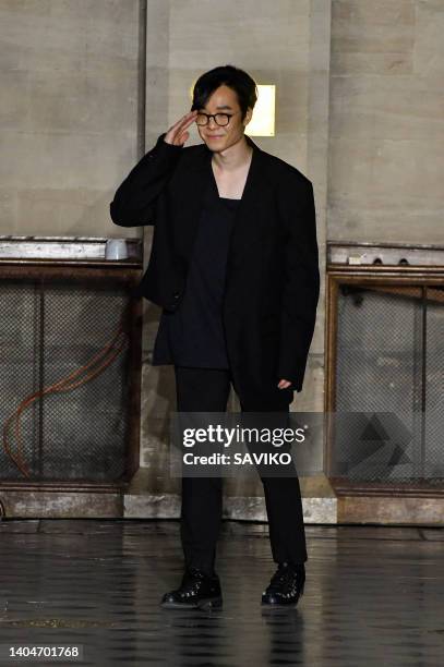 Fashion designer Song Zio walks the runway during the Songzio Ready to Wear Spring/Summer 2023 fashion show as part of the Paris Men Fashion Week on...