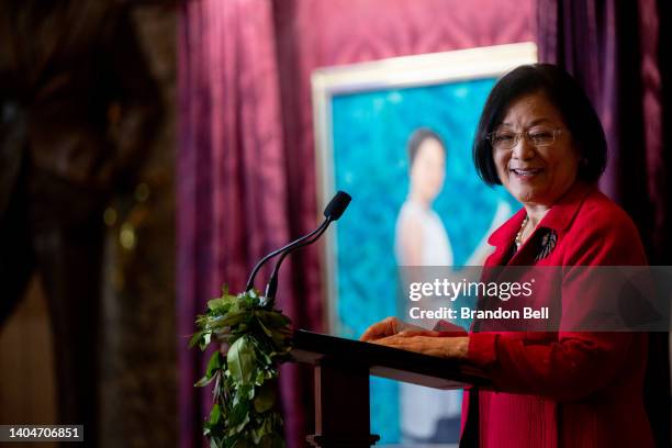 Sen. Mazie Hirono speaks at an unveiling ceremony for a portrait of the late Rep. Patsy Mink at the U.S. Capitol on June 23, 2022 in Washington, DC....