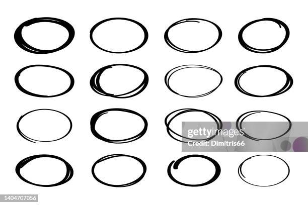 ilustrações de stock, clip art, desenhos animados e ícones de vector collection of hand drawn ovals with editable stroke - elipse