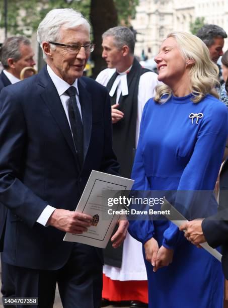Paul O'Grady and Harriet Webber-Jamieson arrive at Westminster Abbey for the service of celebration in memory of The Lady Elizabeth Shakerley CVO,...