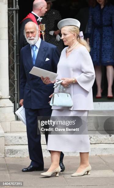 Prince Michael of Kent and Princess Michael of Kent depart Westminster Abbey following the service of celebration for The Lady Elizabeth Shakerley...
