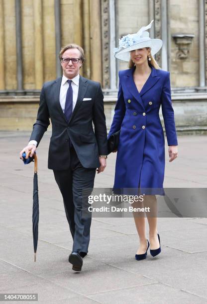 Thomas Kingston and Lady Gabriella Windsor arrive at Westminster Abbey for the service of celebration in memory of The Lady Elizabeth Shakerley CVO,...
