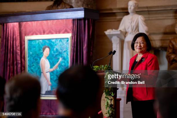 Sen. Mazie Hirono speaks at an unveiling ceremony for a portrait of the late Rep. Patsy Mink at the U.S. Capitol on June 23, 2022 in Washington, DC....