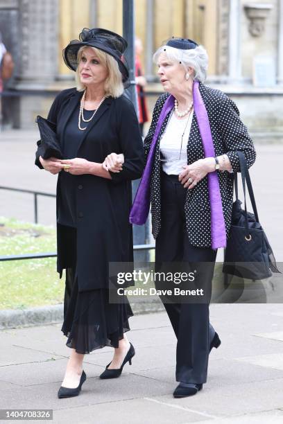 Joanna Lumley and Lady Saint Johnston arrive at Westminster Abbey for the service of celebration in memory of The Lady Elizabeth Shakerley CVO, also...
