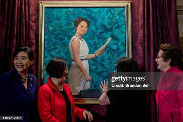 Rep. Judy Chu , Sen. Mazie Hirono , Gwendolyn Mink, daughter of Rep. Patsy Mink, and former tennis player Billie Jean King stand together during the...