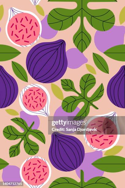 colorful pattern of figs - fig tree stock illustrations