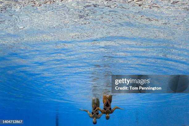 Megumi Field and Natalia Vega of Team United States compete in the Women Duet Free Final on day seven of the Budapest 2022 FINA World Championships...