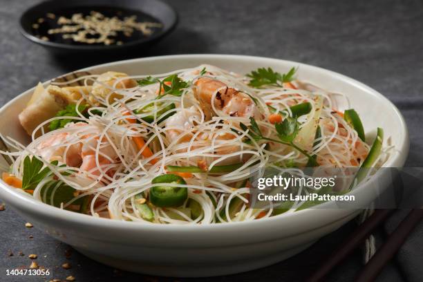 vietnamese rice noodle salad with  shrimp - rice vermicelli stock pictures, royalty-free photos & images