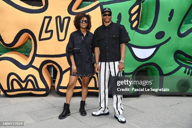 Nina Westbrook and Russell Westbrook attend the Louis Vuitton Menswear Spring Summer 2023 show as part of Paris Fashion Week on June 23, 2022 in...