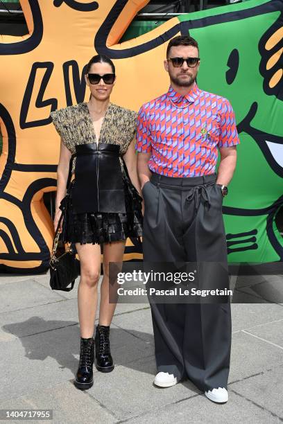 Jessica Biel and Justin Timberlake attend the Louis Vuitton Menswear Spring Summer 2023 show as part of Paris Fashion Week on June 23, 2022 in Paris,...