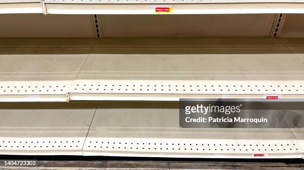 empty store shelves - empty supermarket shelves photos et images de collection