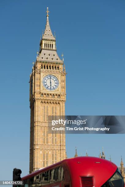 big ben against a bright  blue sky, london - steeple stock pictures, royalty-free photos & images