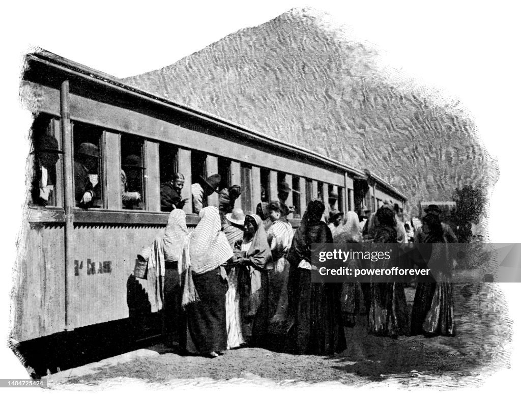 People Selling Fruit at the Train Station in Orizaba, Mexico - 19th Century