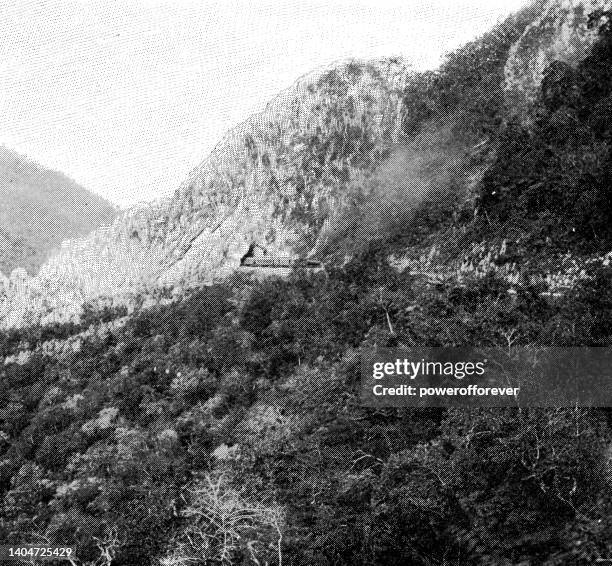 mexican central railway train in the sierra madre oriental mountains of san luis potosí, mexico - 19th century - madre stock illustrations