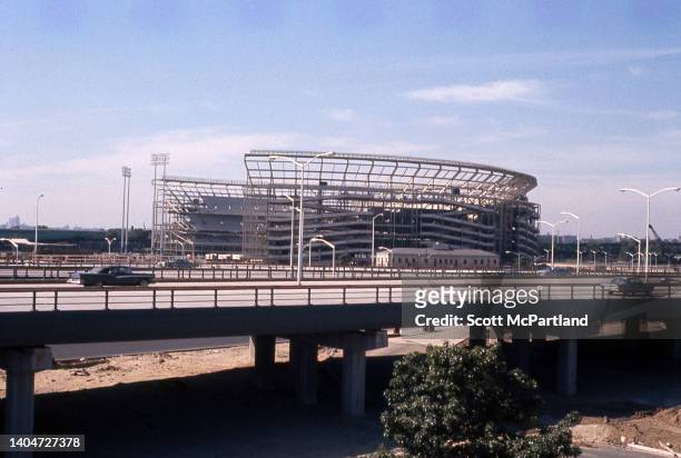 View of construction underway on the Municipal Stadium at Flushing Meadows , in Queens' Corona neighborhood, New York, New York, July 1963.