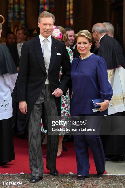 Grand Duke Henri of Luxembourg and Grand Duchess Maria Teresa of Luxembourg leaves the Cathedral after the Te Deum of National Day on June 23, 2022...