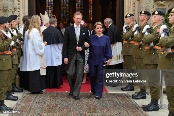 Grand Duke Henri of Luxembourg and Grand Duchess Maria Teresa of Luxembourg leaves the Cathedral after the Te Deum of National Day on June 23, 2022...