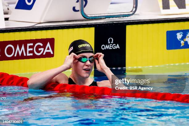 Maaike de Waard of the Netherlands after competing in the Women's 50m Butterfly Semi Finals during the FINA World Aquatics Championships Swimming at...