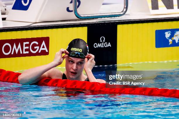 Maaike de Waard of the Netherlands after competing in the Women's 50m Butterfly Semi Finals during the FINA World Aquatics Championships Swimming at...