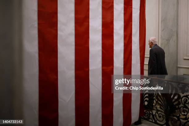 Senate Minority Whip John Cornyn walks through the U.S. Capitol after giving a speech in support of the Bipartisan Safer Communities Act on June 23,...