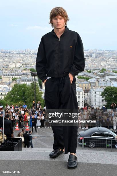 Jordan Barrett attends the AMI - Alexandre Mattiussi Menswear Spring Summer 2023 show as part of Paris Fashion Week on June 23, 2022 in Paris, France.