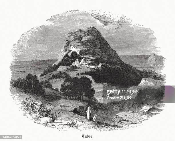 mount tabor, galilee, israel, wood engraving, published in 1891 - pilgrim stock illustrations