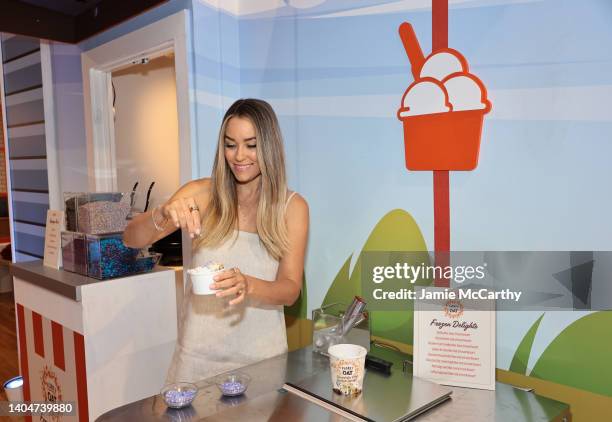 Lauren Conrad enjoying delicious Planet Oat Oatmilk at The Planet Oat Marketplace pop-up, Thursday, June 23 in New York, NY.