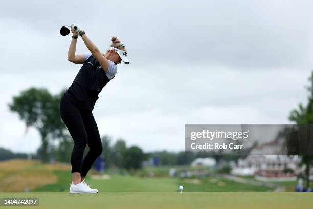 Jessica Korda of the United States plays her shot off the 15th tee during the first round of the KPMG Women's PGA Championship at Congressional...