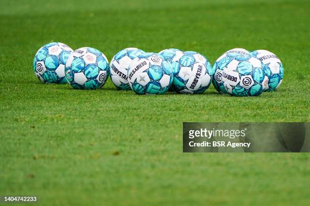 The new Eredivisie ball by Derbystar during the First Training Season 2022/2023 of PSV Eindhoven at PSV Campus De Herdgang on June 20, 2022 in...