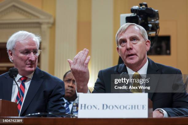 Jeffrey Rosen , former Acting Attorney General, listens as Richard Donoghue, former Acting Deputy Attorney General, testifies before the House Select...