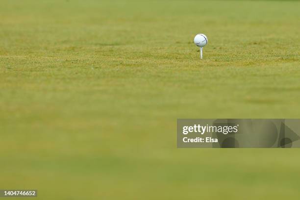 Detailed view of a golf ball belonging to Katherine Perry-Hamski of the United States is seen on the fourth tee during the first round of the KPMG...