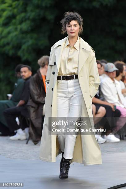 Audrey Tautou walks the runway during the AMI - Alexandre Mattiussi Menswear Spring Summer 2023 show as part of Paris Fashion Week on June 23, 2022...