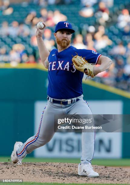 Jon Gray of the Texas Rangers pitches against the Detroit Tigers at Comerica Park on June 17 in Detroit, Michigan.