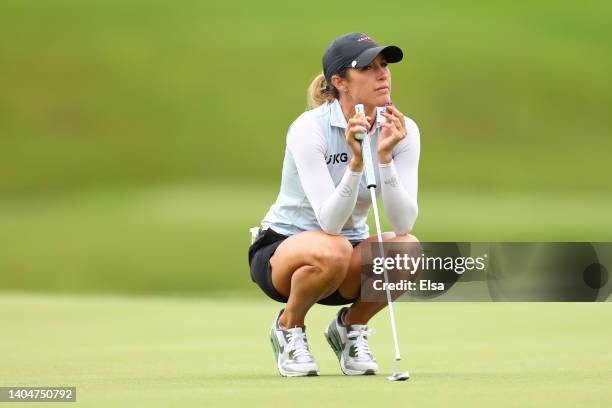 Jaye Marie Green of the United States lines up a putt on the ninth green during the first round of the KPMG Women's PGA Championship at Congressional...