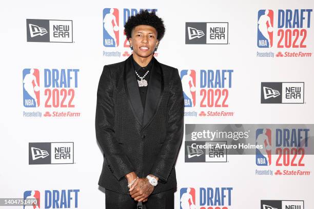MarJon Beauchamp poses for photos on the red carpet during the 2022 NBA Draft at Barclays Center on June 23, 2022 in New York City. NOTE TO USER:...