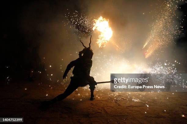 Person dressed as a demon during the celebration of the 'correfoc', on 23 June, 2022 in Palma de Mallorca, Balearic Islands, Spain. The 'correfoc' is...