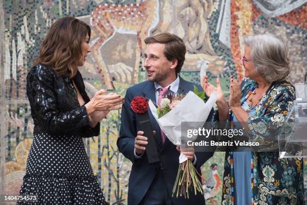 José Luis Martínez-Almeida, Mayor of Madrid receives the "Flamenco en la Piel" award from Raquel Revuelta during SIMOF Madrid 2022 at Hotel...