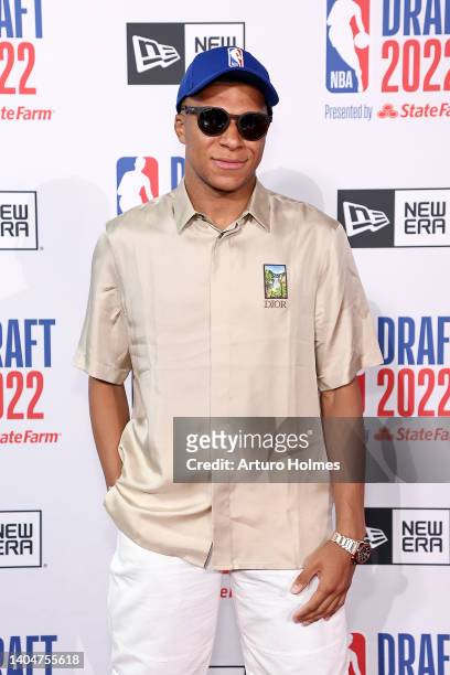 Kylian Mbappe poses for photos on the red carpet during the 2022 NBA Draft at Barclays Center on June 23, 2022 in New York City. NOTE TO USER: User...