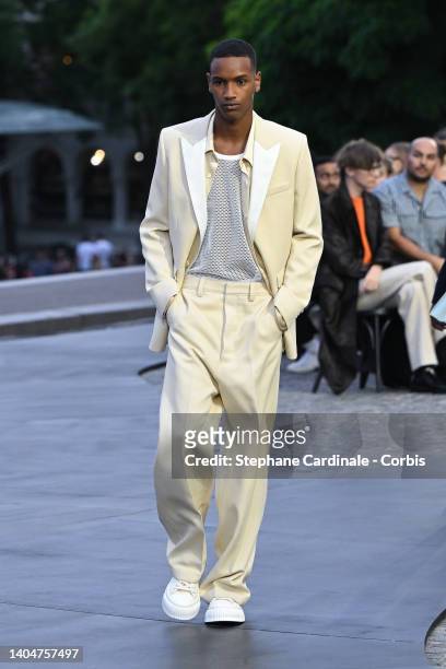 Model walks the runway during the AMI - Alexandre Mattiussi Menswear Spring Summer 2023 show as part of Paris Fashion Week on June 23, 2022 in Paris,...